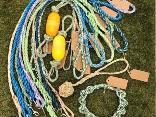 Dog leads and toys made from repurposed fishing rope.